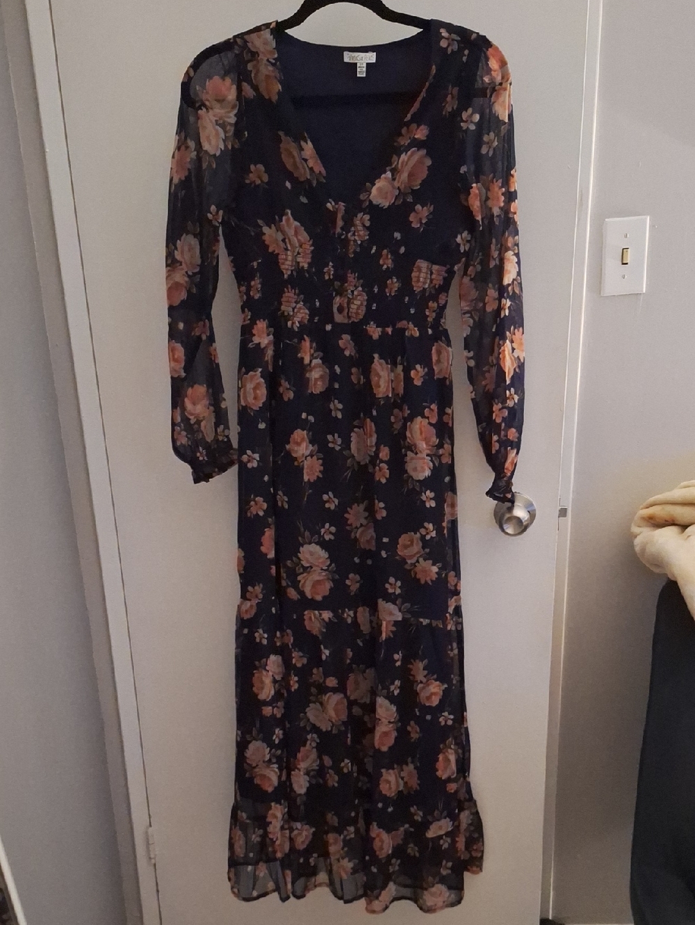 Patrons of Peace Navy Maxi Dress with Pink Floral Print